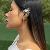 IngeSight.Z Elf Earring Pearl Flowers Leaf  Ear Clip for Women Creative Copper Bead Long Tassel Chain Ear Hanging Earrings