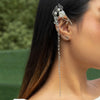 IngeSight.Z Elf Earring Pearl Flowers Leaf  Ear Clip for Women Creative Copper Bead Long Tassel Chain Ear Hanging Earrings
