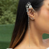 IngeSight.Z Elf Earring Pearl Flowers Leaf  Ear Clip for Women Creative Copper Bead Long Tassel Chain Ear Hanging Earrings