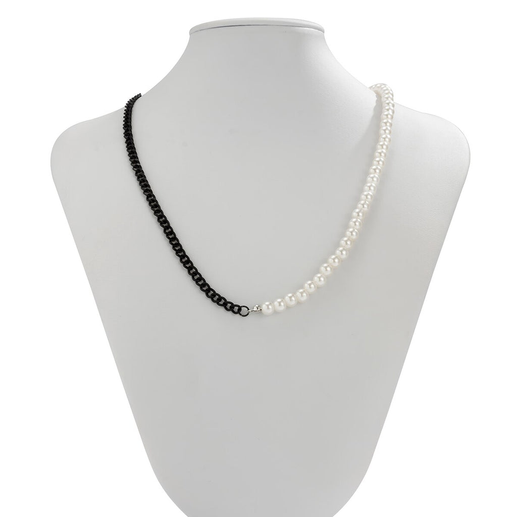 IngeSight.Z Imitation Pearl Chain Choker Necklaces Asymmetrical Black Color Link Chain Collar Necklaces Women Men Neck Jewelry