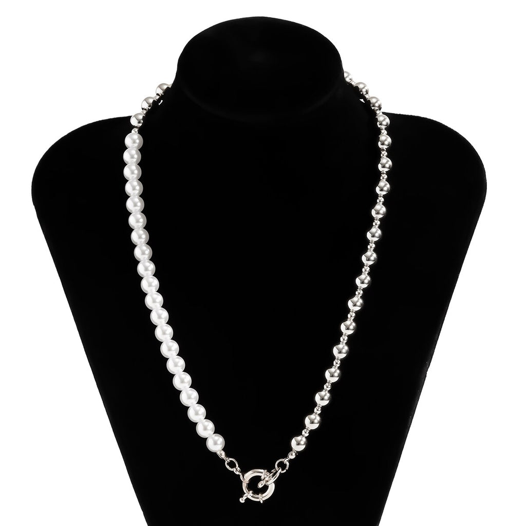 IngeSight.Z Imitation Pearl Toggle Clasp Lasso Choker Necklace Gold Color Beaded Chain Short Clavicle Necklace for Women Jewelry