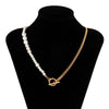IngeSight.Z Imitation Pearl Toggle Clasp Lasso Choker Necklace Gold Color Beaded Chain Short Clavicle Necklace for Women Jewelry