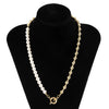 IngeSight.Z Imitation Pearl Toggle Clasp Lasso Choker Necklace Gold Color Beaded Chain Short Clavicle Necklace for Women Jewelry