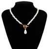 IngeSight.Z Imitation Pearl Toggle Clasp Lasso Choker Necklace Gold Color Beaded Chain Short Clavicle Necklace for Women Jewelry