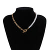 IngeSight.Z Imitation Pearl Toggle Clasp Lasso Choker Necklace Gold Color Beaded Chain Short Clavicle Necklace for Women Jewelry