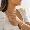 IngeSight.Z  Korea Imitation Pearl Chain Necklace Bracelet Set for Women Simple Beaded Clavicle Chain Bridal Jewelry Set