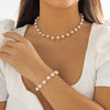 IngeSight.Z  Korea Imitation Pearl Chain Necklace Bracelet Set for Women Simple Beaded Clavicle Chain Bridal Jewelry Set