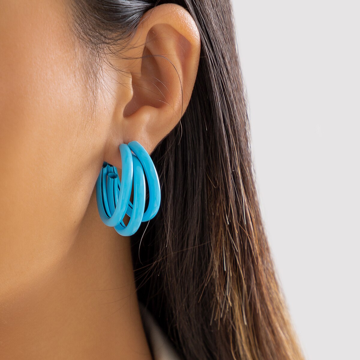 IngeSight.Z  Korean Candy Color C Shape Round Hoop Earrings for Women Simple Multi-layer Big Circle Earrings Piercing Jewelry