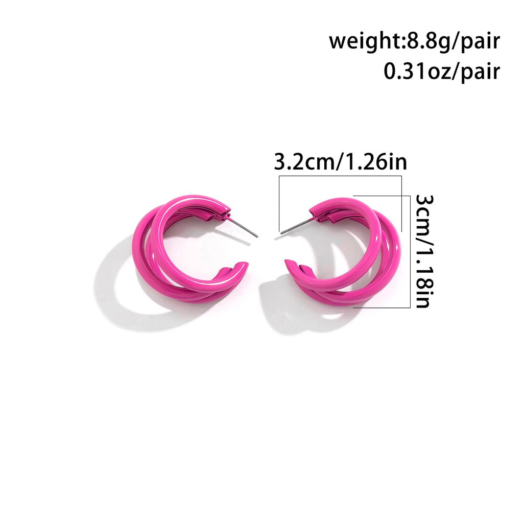 IngeSight.Z  Korean Candy Color C Shape Round Hoop Earrings for Women Simple Multi-layer Big Circle Earrings Piercing Jewelry