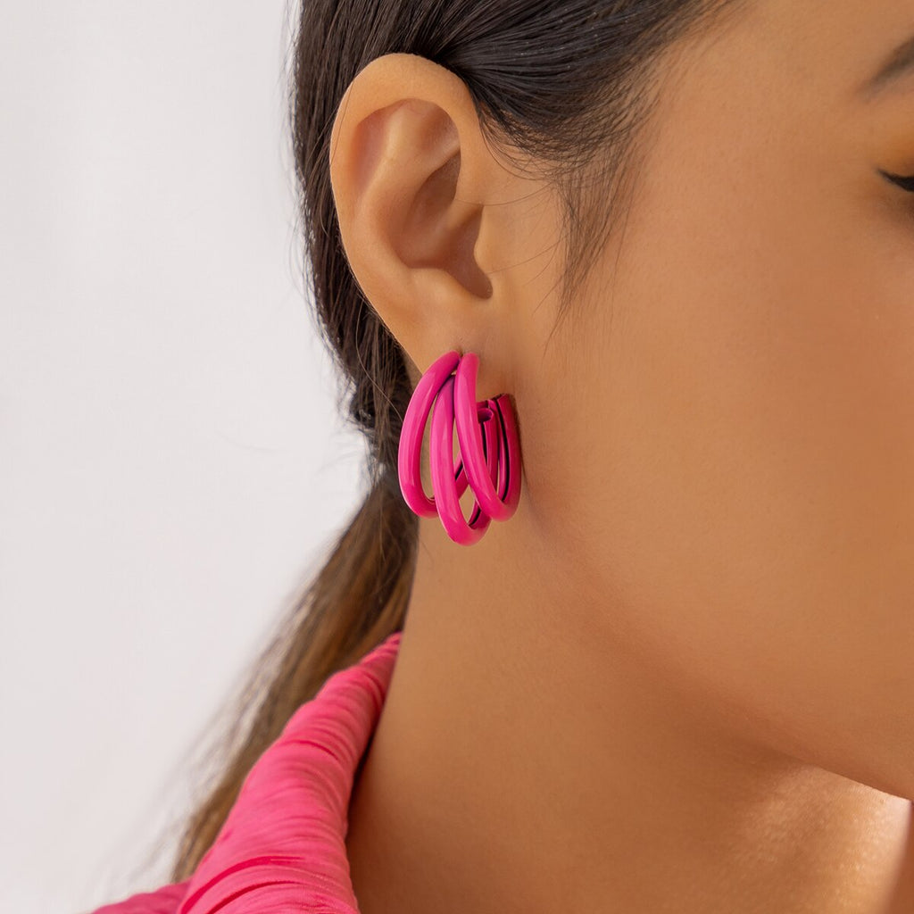 IngeSight.Z  Korean Candy Color C Shape Round Hoop Earrings for Women Simple Multi-layer Big Circle Earrings Piercing Jewelry