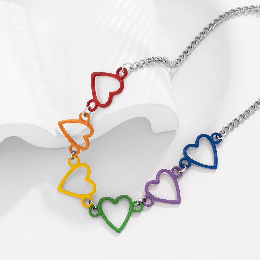 IngeSight.Z Korean Colorful Spray Paint Heart Shape Choker Necklace for Women Men Enamel Charms Iron Chain Necklace Jewelry