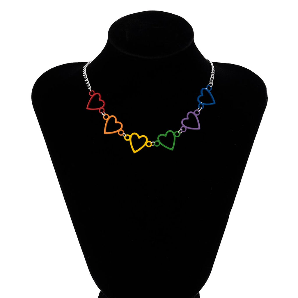 IngeSight.Z Korean Colorful Spray Paint Heart Shape Choker Necklace for Women Men Enamel Charms Iron Chain Necklace Jewelry