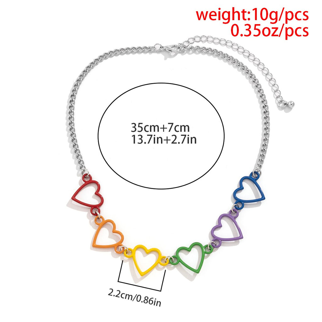 IngeSight.Z Korean Colorful Spray Paint Heart Shape Choker Necklace for Women Men Enamel Charms Iron Chain Necklace Jewelry