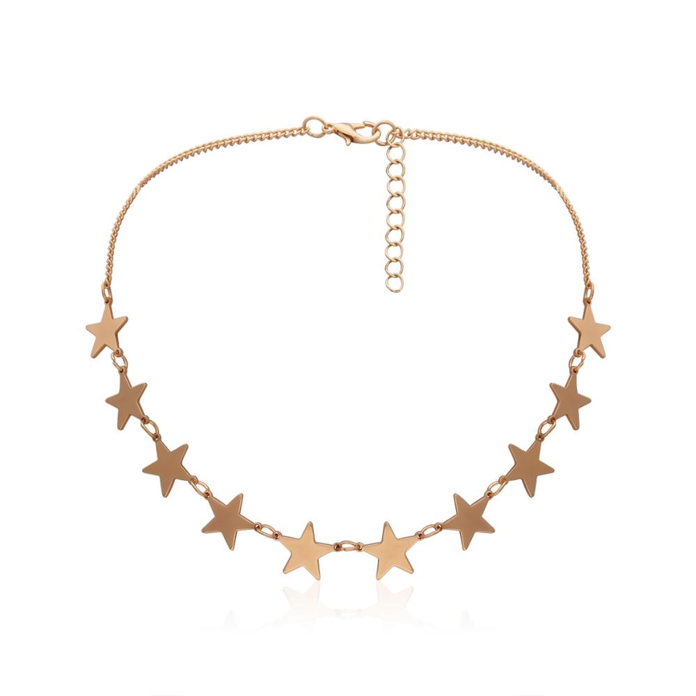 IngeSight.Z Korean Cute Copper Star Choker Necklace Collar for Women Statement Simple Minimalist Clavicle Chain Necklace Jewelry