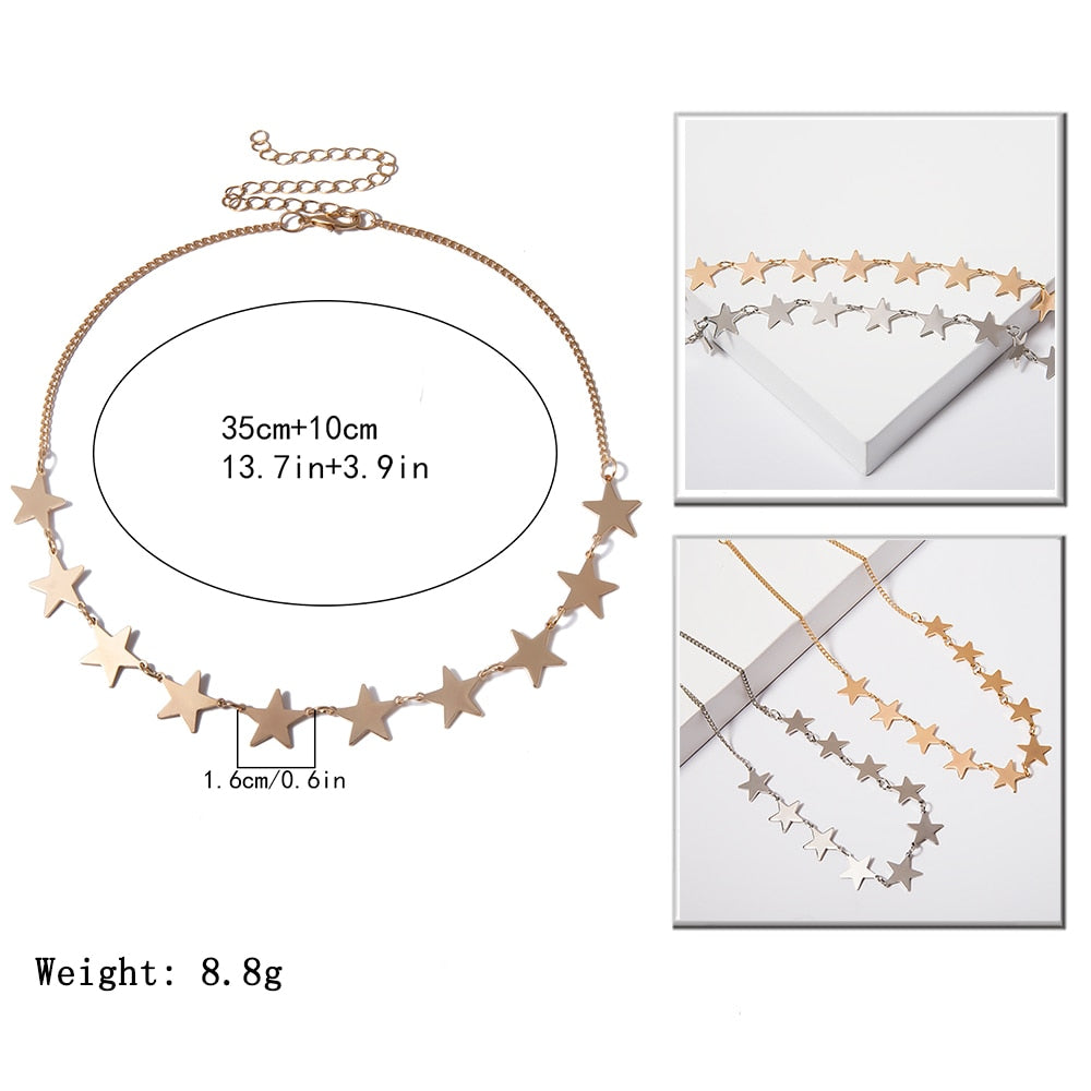 IngeSight.Z Korean Cute Copper Star Choker Necklace Collar for Women Statement Simple Minimalist Clavicle Chain Necklace Jewelry