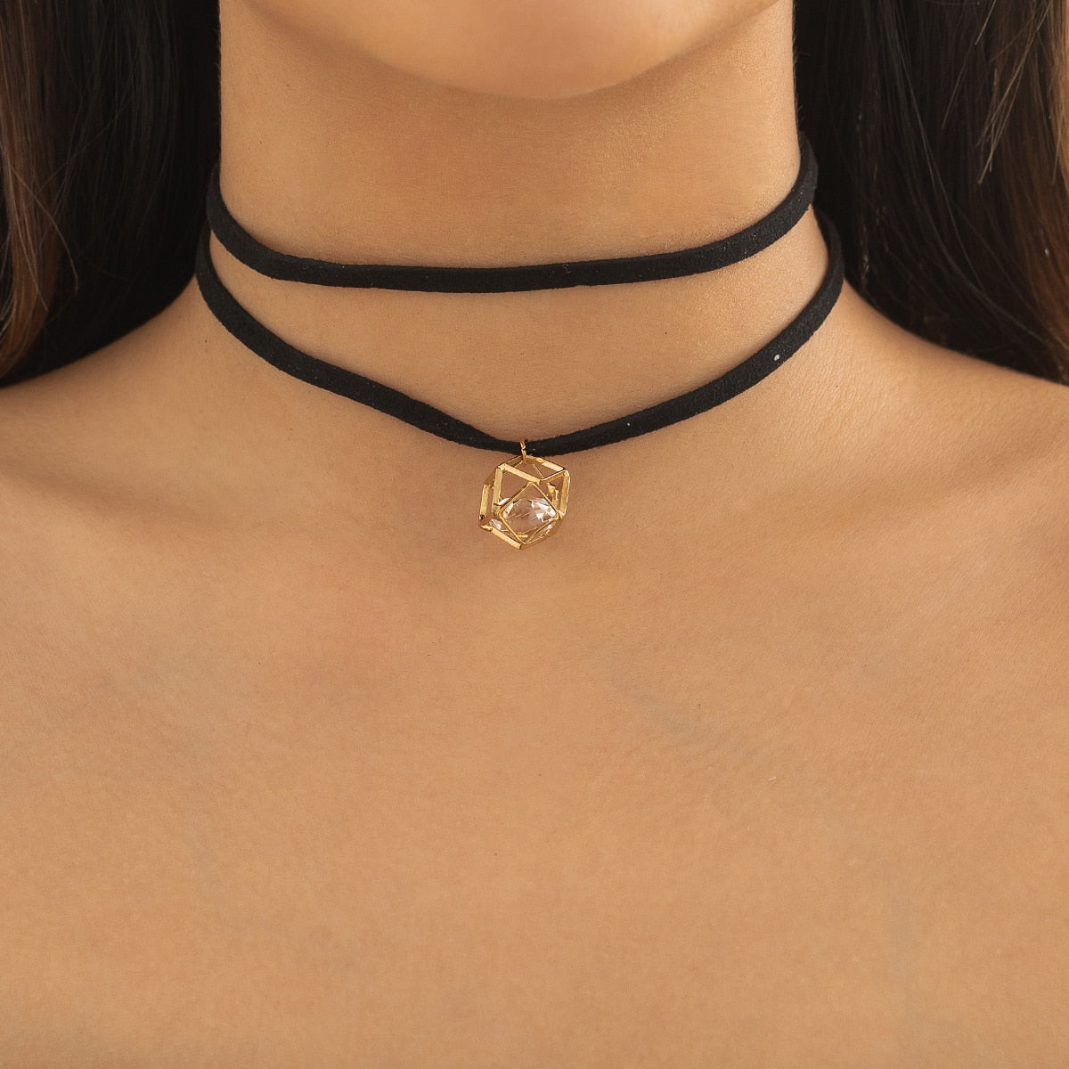 IngeSight.Z Korean Double layer Black Flannel Choker Necklace for Women Elegant White Crystal Pendant Necklace Charm Collier