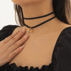 IngeSight.Z Korean Double layer Black Flannel Choker Necklace for Women Elegant White Crystal Pendant Necklace Charm Collier