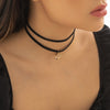 IngeSight.Z Korean Double layer Black Flannel Choker Necklace for Women Elegant White Crystal Pendant Necklace Charm Collier
