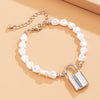 IngeSight.Z Korean Elegant Baroque Imitation Pearl Bracelets Bangles Charm Lock Padlock Pendant Bracelet for Women Wrist Jewelry
