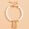 IngeSight.Z Korean Elegant Baroque Imitation Pearl Bracelets Bangles Charm Lock Padlock Pendant Bracelet for Women Wrist Jewelry
