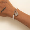 IngeSight.Z Korean Elegant Baroque Imitation Pearl Bracelets Bangles Charm Lock Padlock Pendant Bracelet for Women Wrist Jewelry