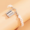 IngeSight.Z Korean Elegant Baroque Imitation Pearl Bracelets Bangles Charm Lock Padlock Pendant Bracelet for Women Wrist Jewelry