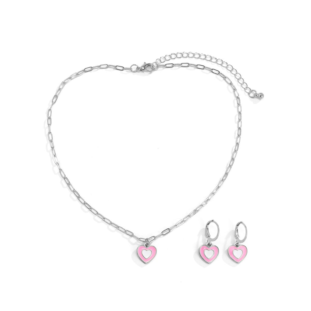IngeSight.Z Korean Elegant Rainbow Love Heart Pendant Necklaces Earrings Set Women Gold Color Choker Small Hoop Earrings Jewelry