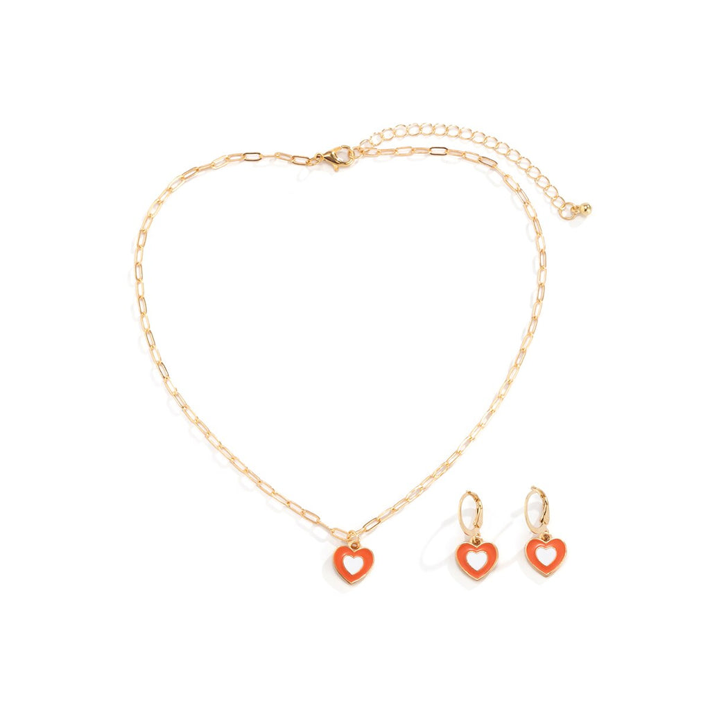 IngeSight.Z Korean Elegant Rainbow Love Heart Pendant Necklaces Earrings Set Women Gold Color Choker Small Hoop Earrings Jewelry