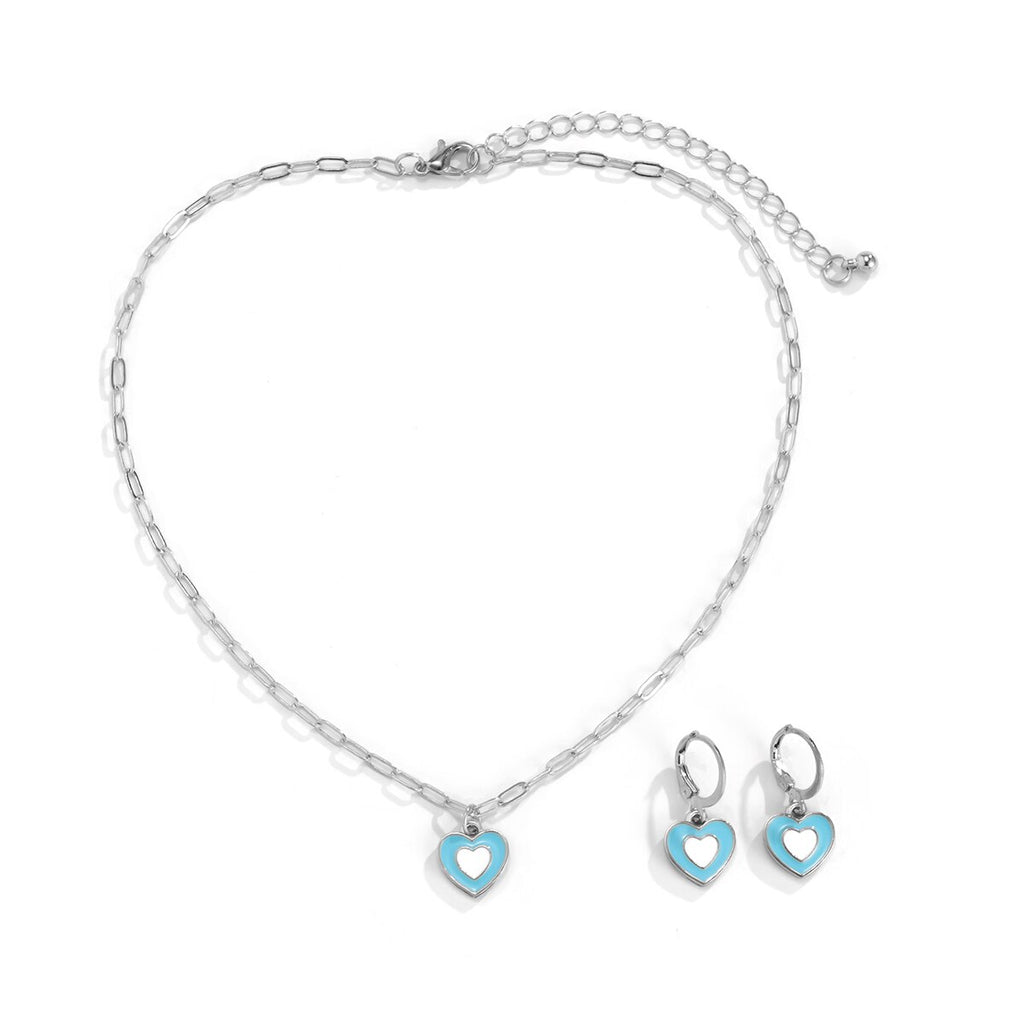 IngeSight.Z Korean Elegant Rainbow Love Heart Pendant Necklaces Earrings Set Women Gold Color Choker Small Hoop Earrings Jewelry