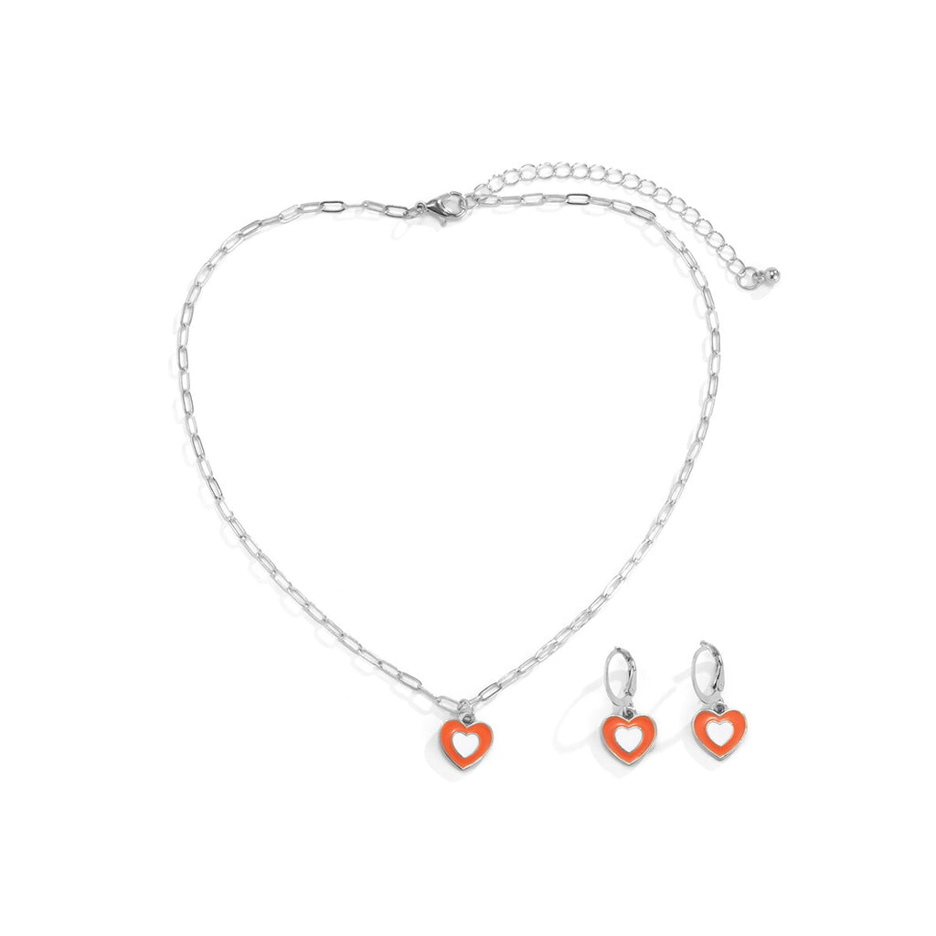 IngeSight.Z Korean Elegant Rainbow Love Heart Pendant Necklaces Earrings Set Women Gold Color Choker Small Hoop Earrings Jewelry