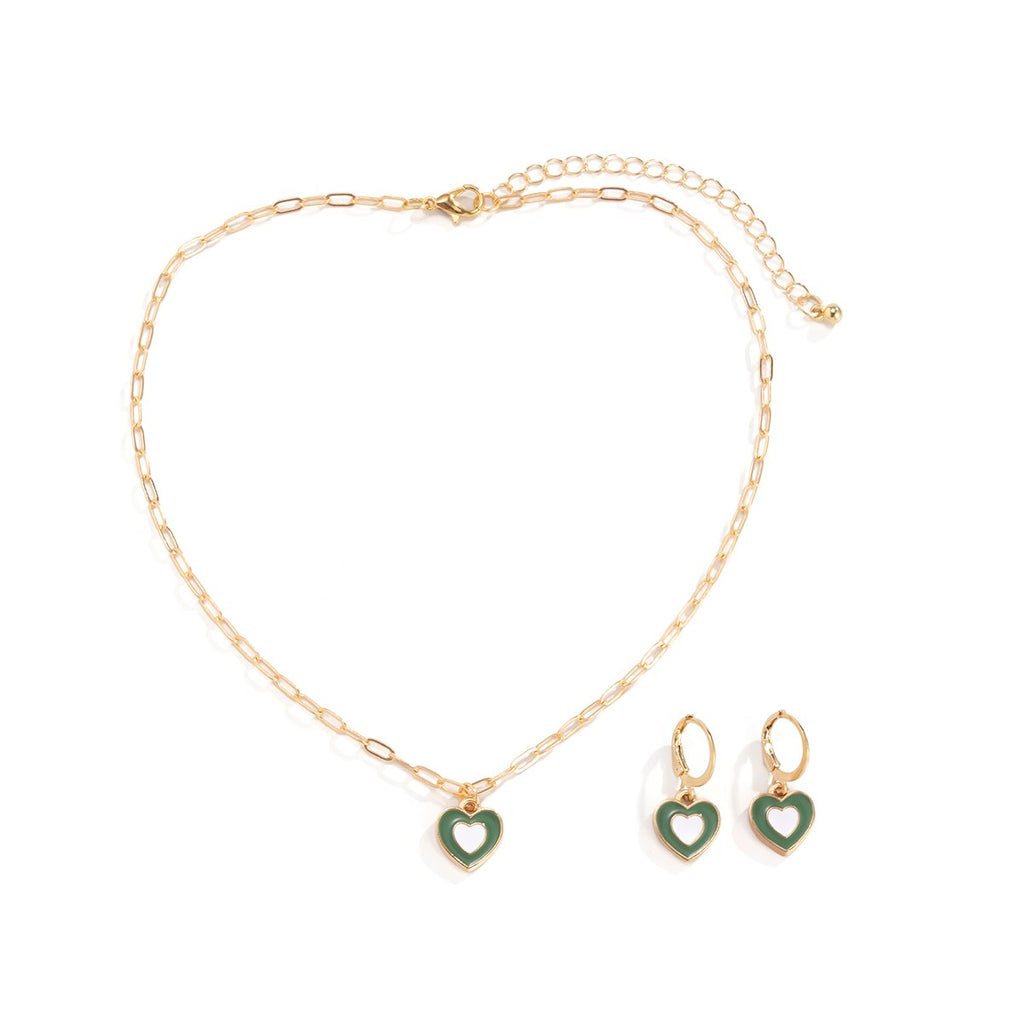 IngeSight.Z Korean Elegant Rainbow Love Heart Pendant Necklaces Earrings Set Women Gold Color Choker Small Hoop Earrings Jewelry