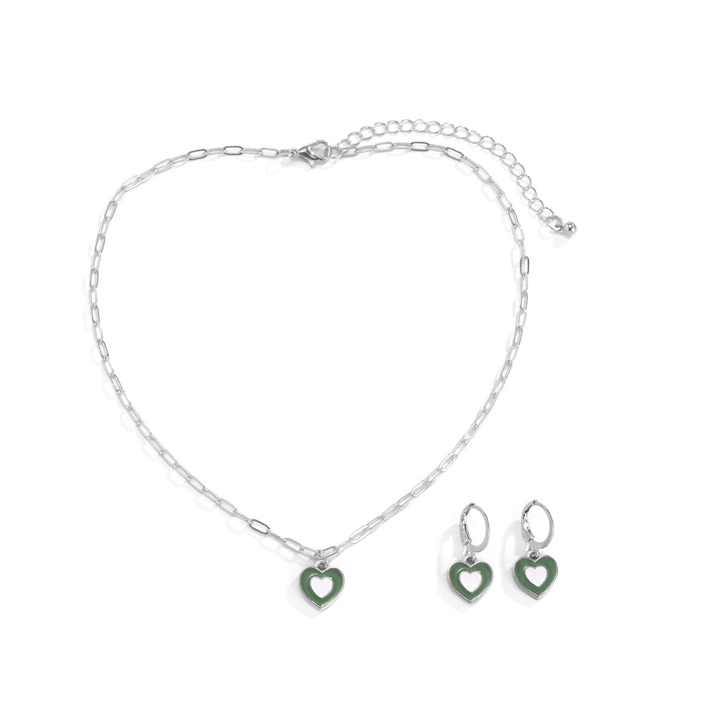 IngeSight.Z Korean Elegant Rainbow Love Heart Pendant Necklaces Earrings Set Women Gold Color Choker Small Hoop Earrings Jewelry