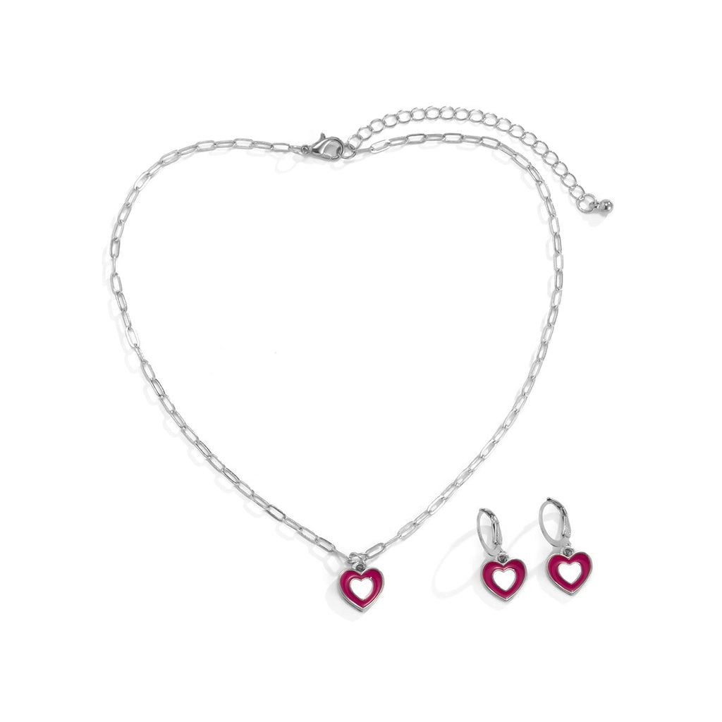 IngeSight.Z Korean Elegant Rainbow Love Heart Pendant Necklaces Earrings Set Women Gold Color Choker Small Hoop Earrings Jewelry