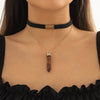 IngeSight.Z Korean Black Velvet Choker Necklace for Women Natural Opal Stone Hexagonal Column Pendant Necklace Jewelry
