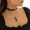 IngeSight.Z Korean Black Velvet Choker Necklace for Women Natural Opal Stone Hexagonal Column Pendant Necklace Jewelry