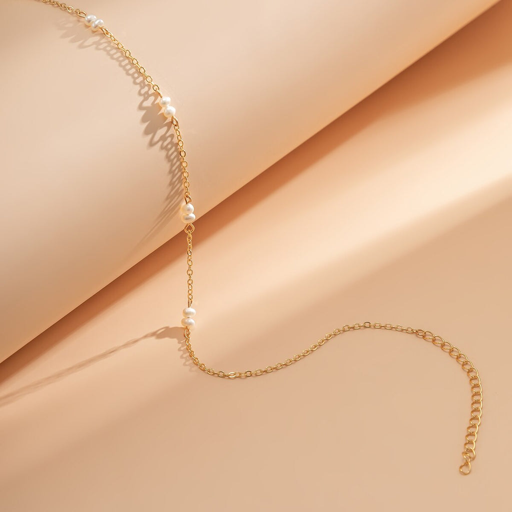 IngeSight.Z Korean Freshwater Pearl Choker Necklace For Women Gold Color Copper Wrapped Metal Clavicle Chain Collar