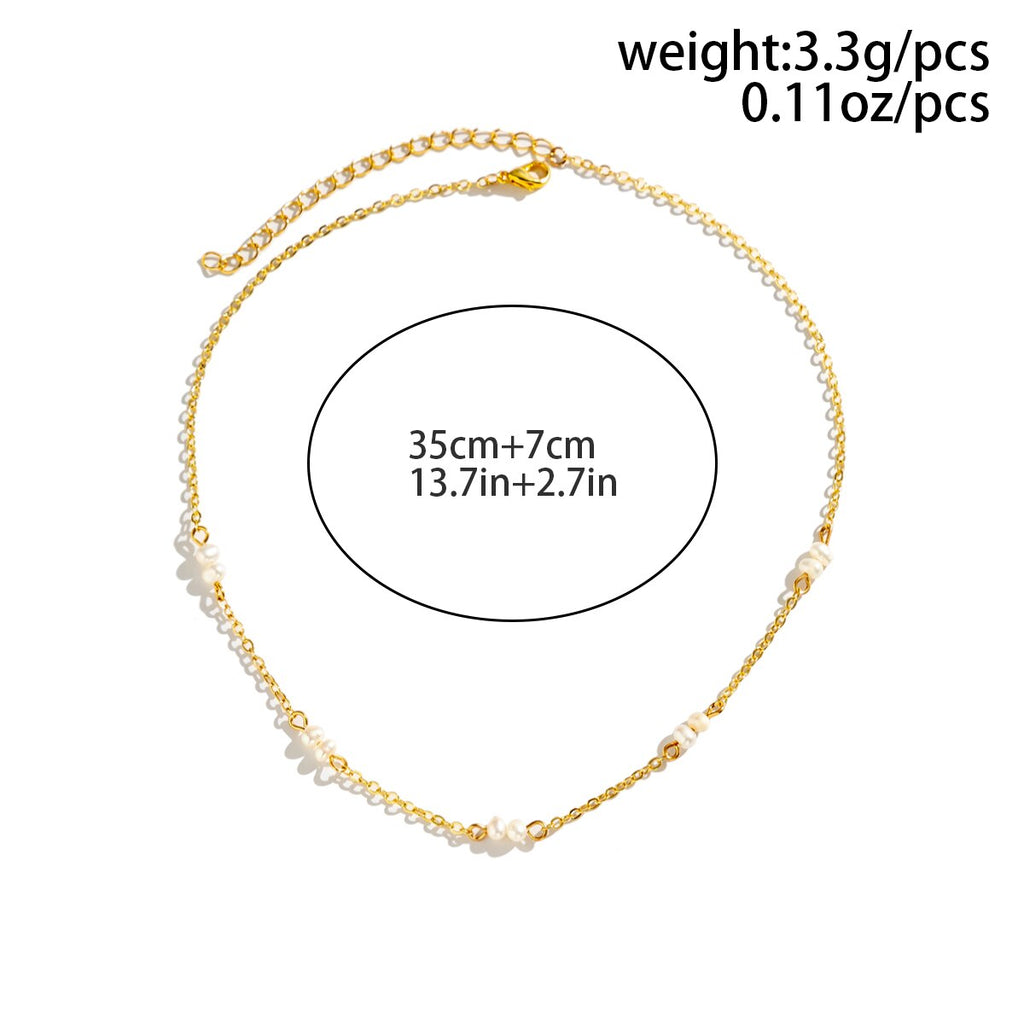 IngeSight.Z Korean Freshwater Pearl Choker Necklace For Women Gold Color Copper Wrapped Metal Clavicle Chain Collar