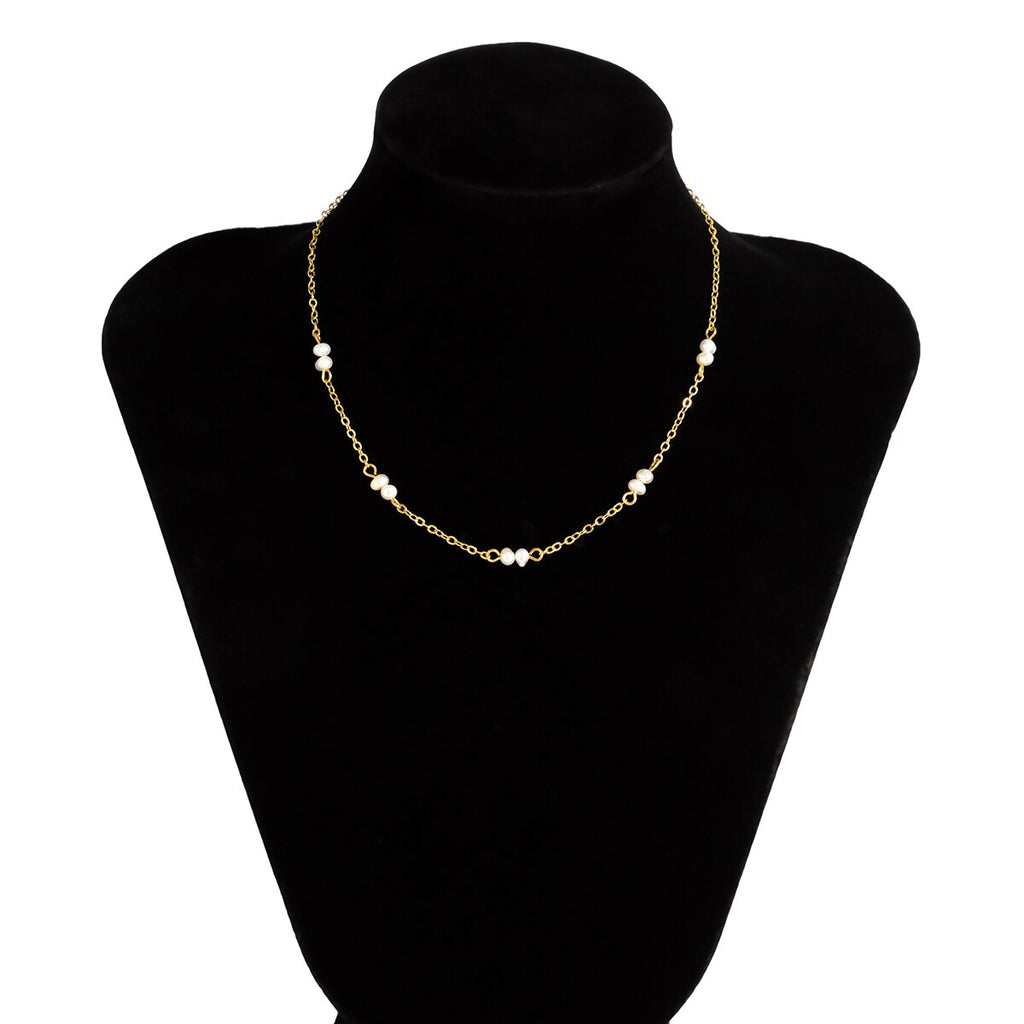 IngeSight.Z Korean Freshwater Pearl Choker Necklace For Women Gold Color Copper Wrapped Metal Clavicle Chain Collar