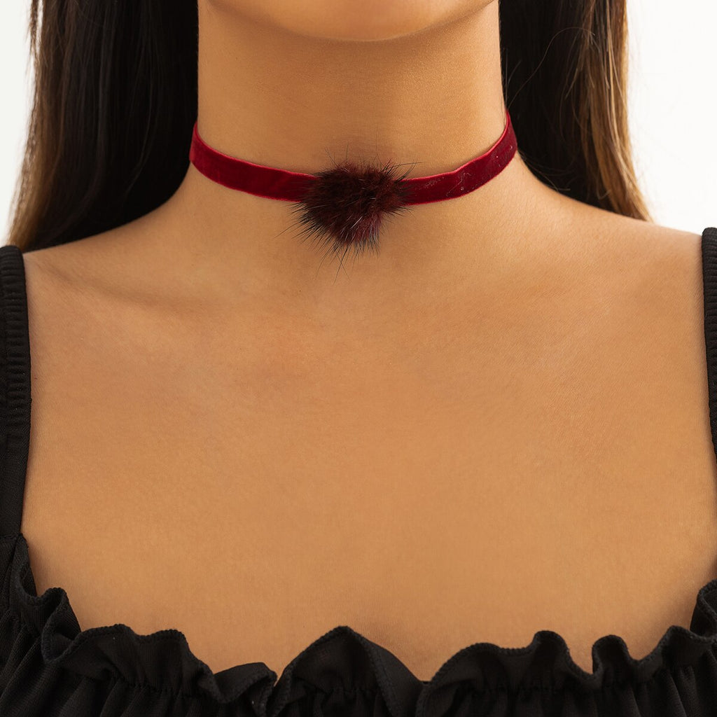 IngeSight.Z Korean Plush Ball Velvet Choker Necklace for Women Gothic 3 Color Soft Lace Collar Necklaces Winter Jewelry