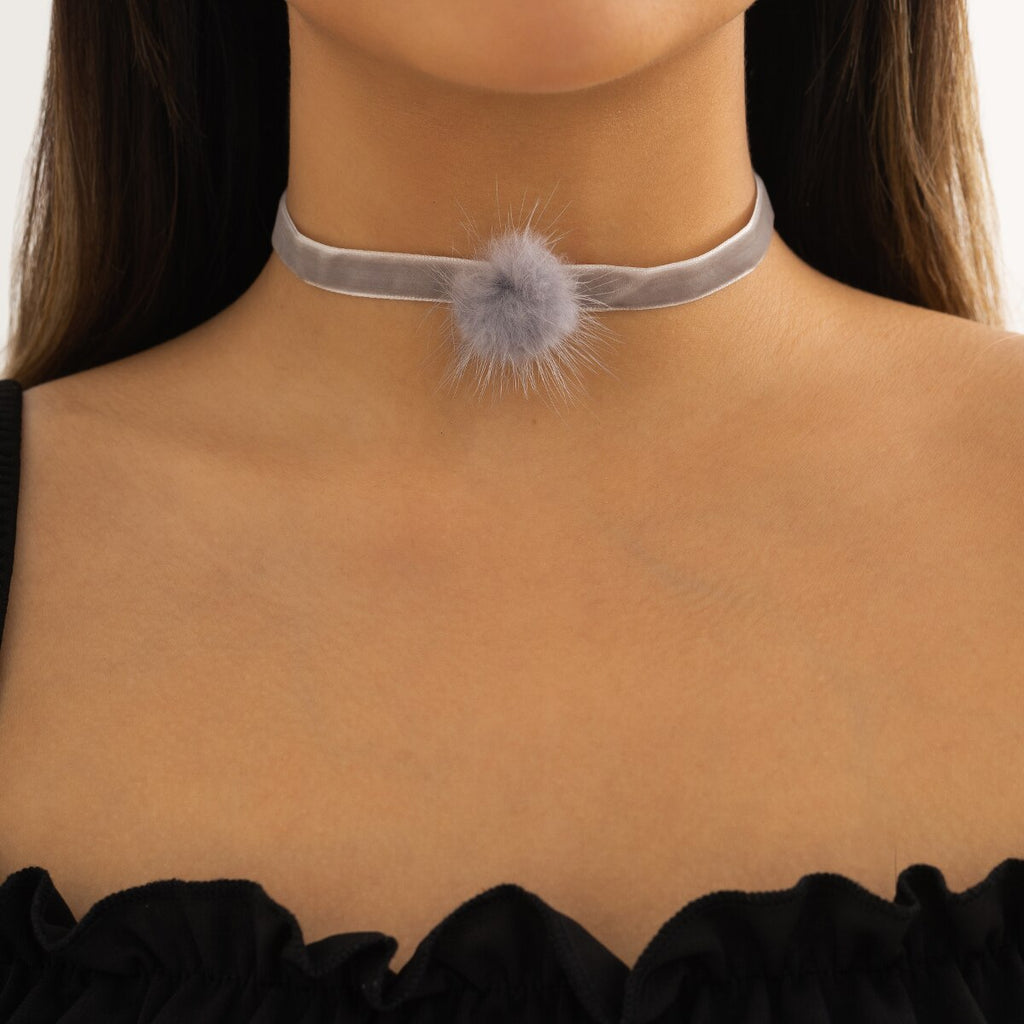 IngeSight.Z Korean Plush Ball Velvet Choker Necklace for Women Gothic 3 Color Soft Lace Collar Necklaces Winter Jewelry