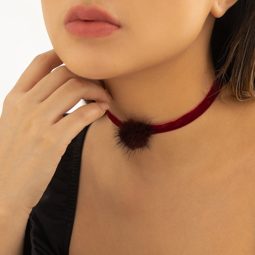 IngeSight.Z Korean Plush Ball Velvet Choker Necklace for Women Gothic 3 Color Soft Lace Collar Necklaces Winter Jewelry