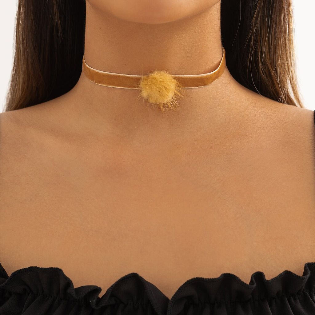IngeSight.Z Korean Plush Ball Velvet Choker Necklace for Women Gothic 3 Color Soft Lace Collar Necklaces Winter Jewelry