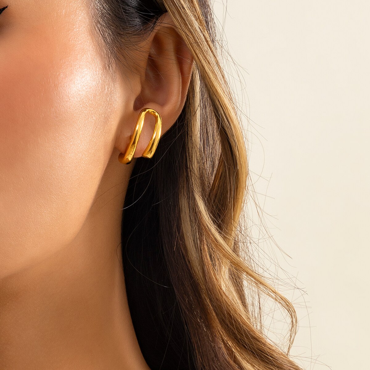 IngeSight.Z Korean Geometric U Shaped Stud Earrings for Women Simple Gold Color Piercing Earrings Jewelry Brincos Gift