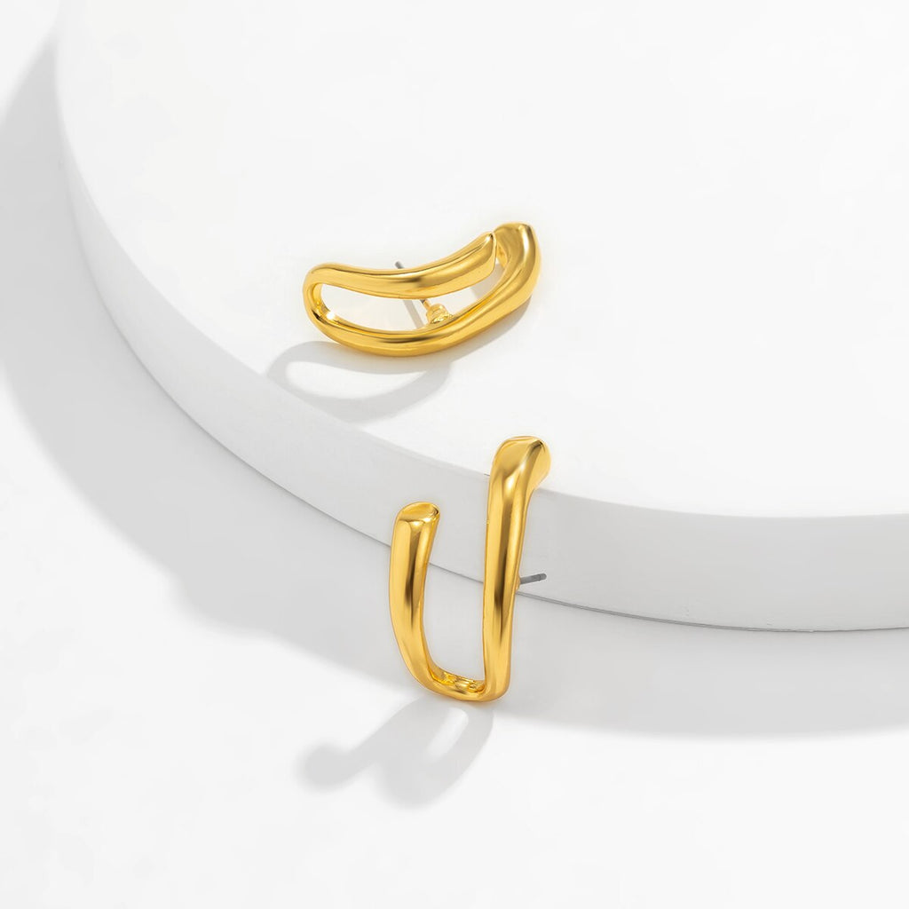 IngeSight.Z Korean Geometric U Shaped Stud Earrings for Women Simple Gold Color Piercing Earrings Jewelry Brincos Gift