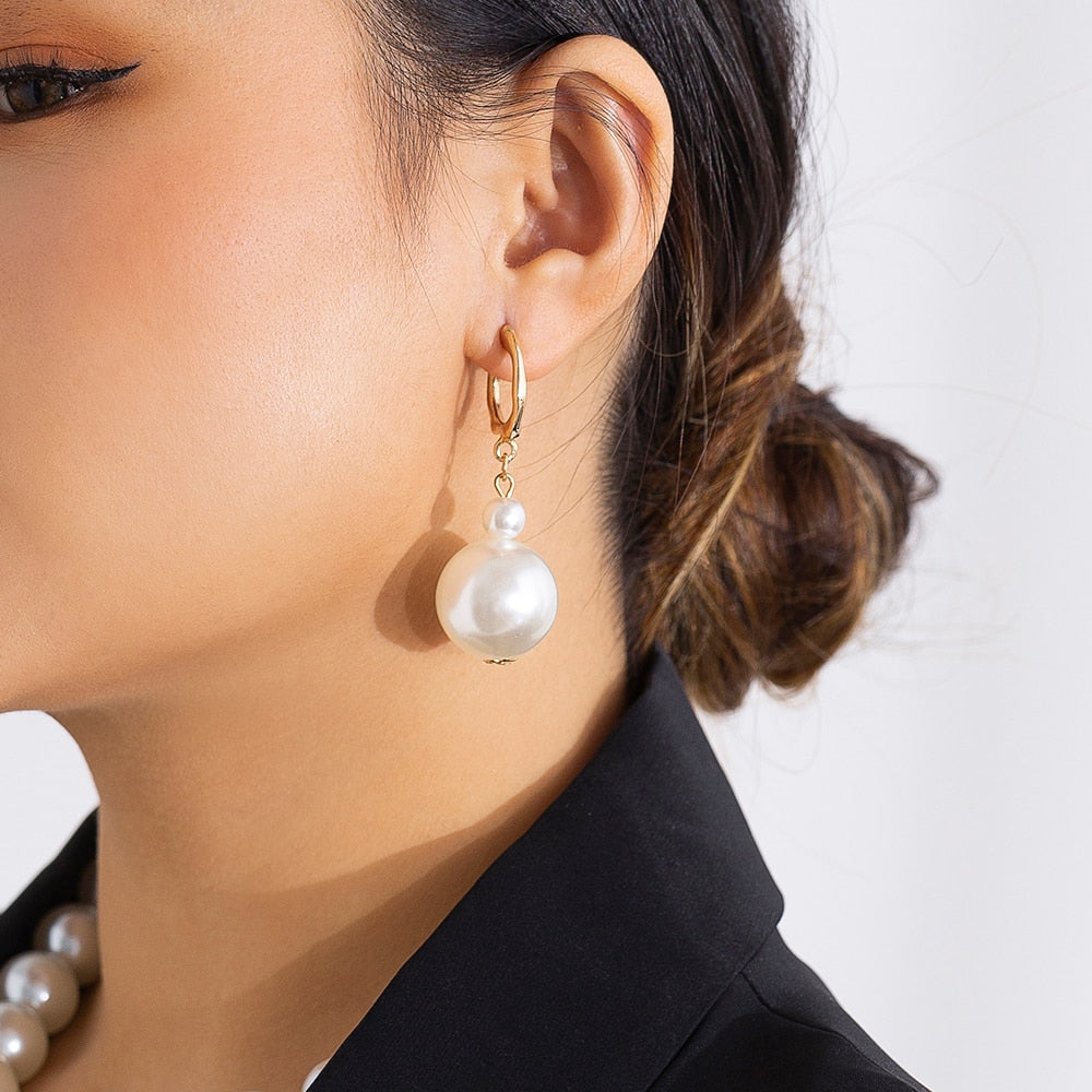IngeSight.Z Korean Imitation Pearls Circle Drop Earrings for Women Elegant Gold Color Wedding Party Earrings Jewelry Gift