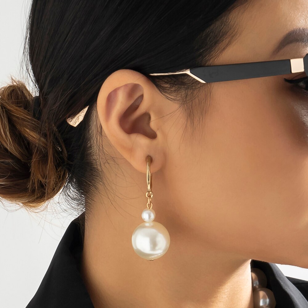IngeSight.Z Korean Imitation Pearls Circle Drop Earrings for Women Elegant Gold Color Wedding Party Earrings Jewelry Gift