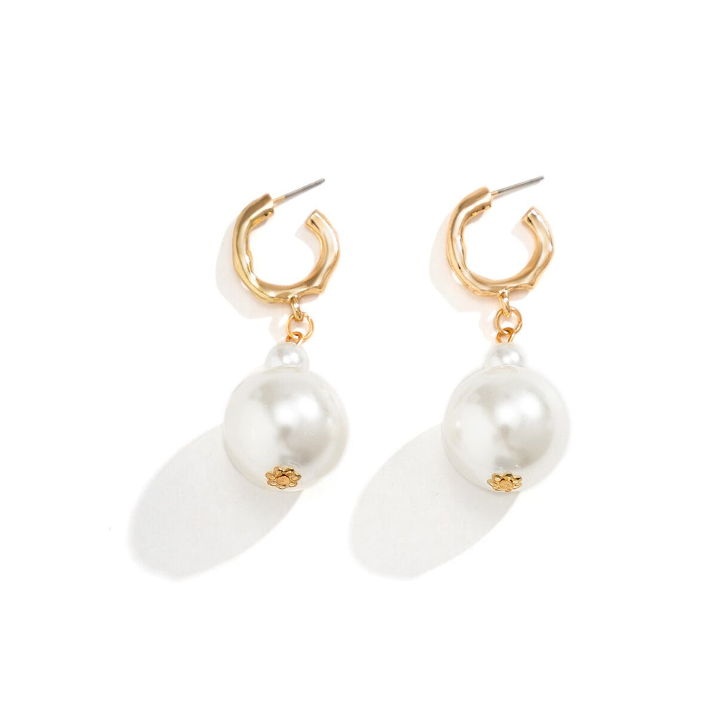 IngeSight.Z Korean Imitation Pearls Circle Drop Earrings for Women Elegant Gold Color Wedding Party Earrings Jewelry Gift