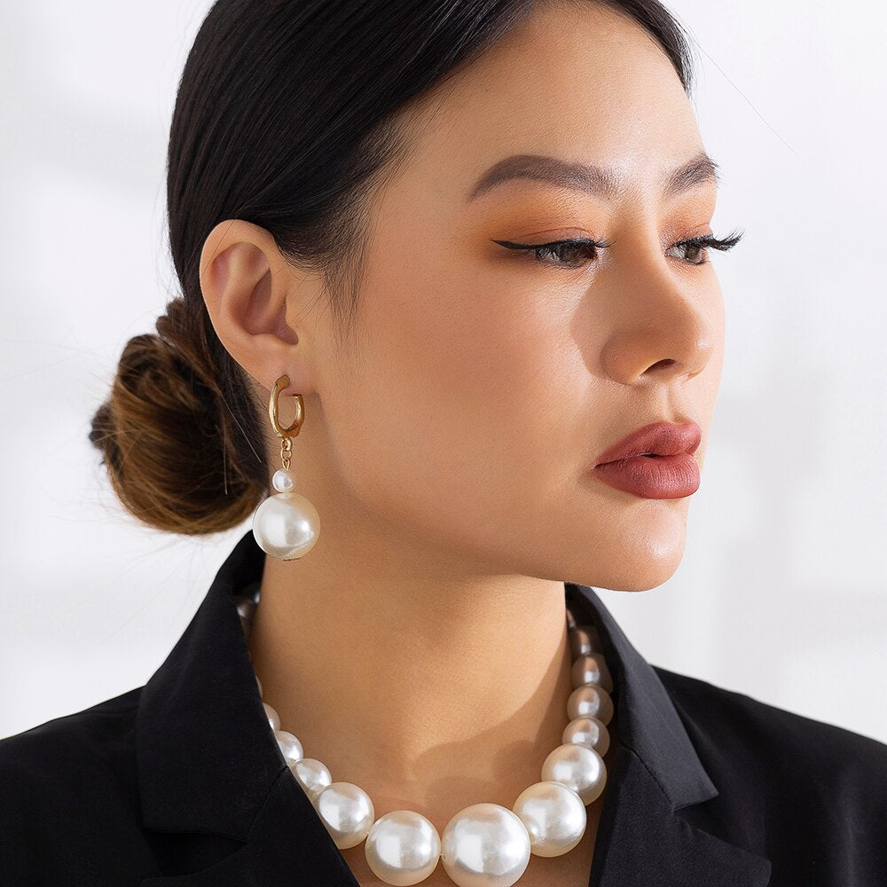 IngeSight.Z Korean Imitation Pearls Circle Drop Earrings for Women Elegant Gold Color Wedding Party Earrings Jewelry Gift