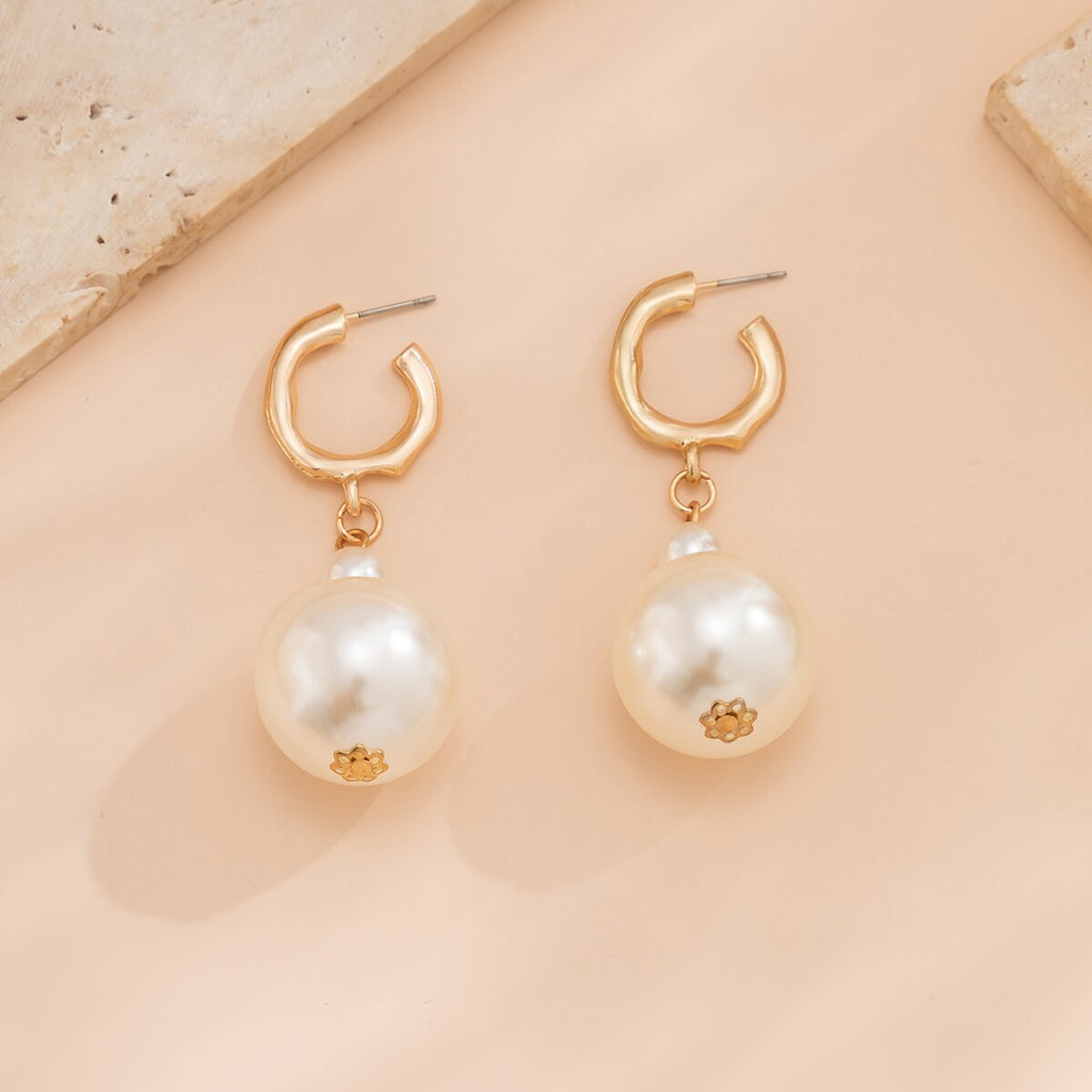 IngeSight.Z Korean Imitation Pearls Circle Drop Earrings for Women Elegant Gold Color Wedding Party Earrings Jewelry Gift