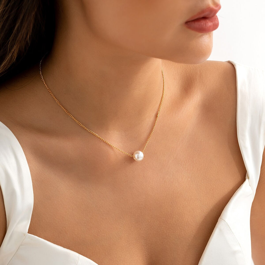 IngeSight.Z Korean Simple Single Pearl Pendant Necklace For Woman 2022 Temperament Gold Color Clavicle Chain Jewelry